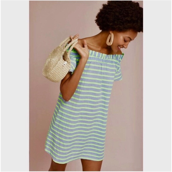 Anthropologie Corey Lynn Calter Neon Striped Off-The-Shoulder Mini Dress NWT L - Picture 3 of 15